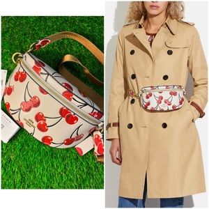 🍒NWT Coach Bethany Belt Bag Cherry Print & Pebble Leather - Chalk